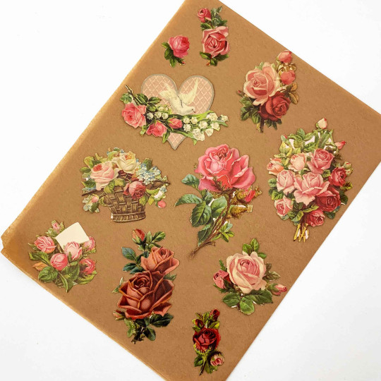 Roses and Dove Heart Loose Valentine Paper Scrap Pack
